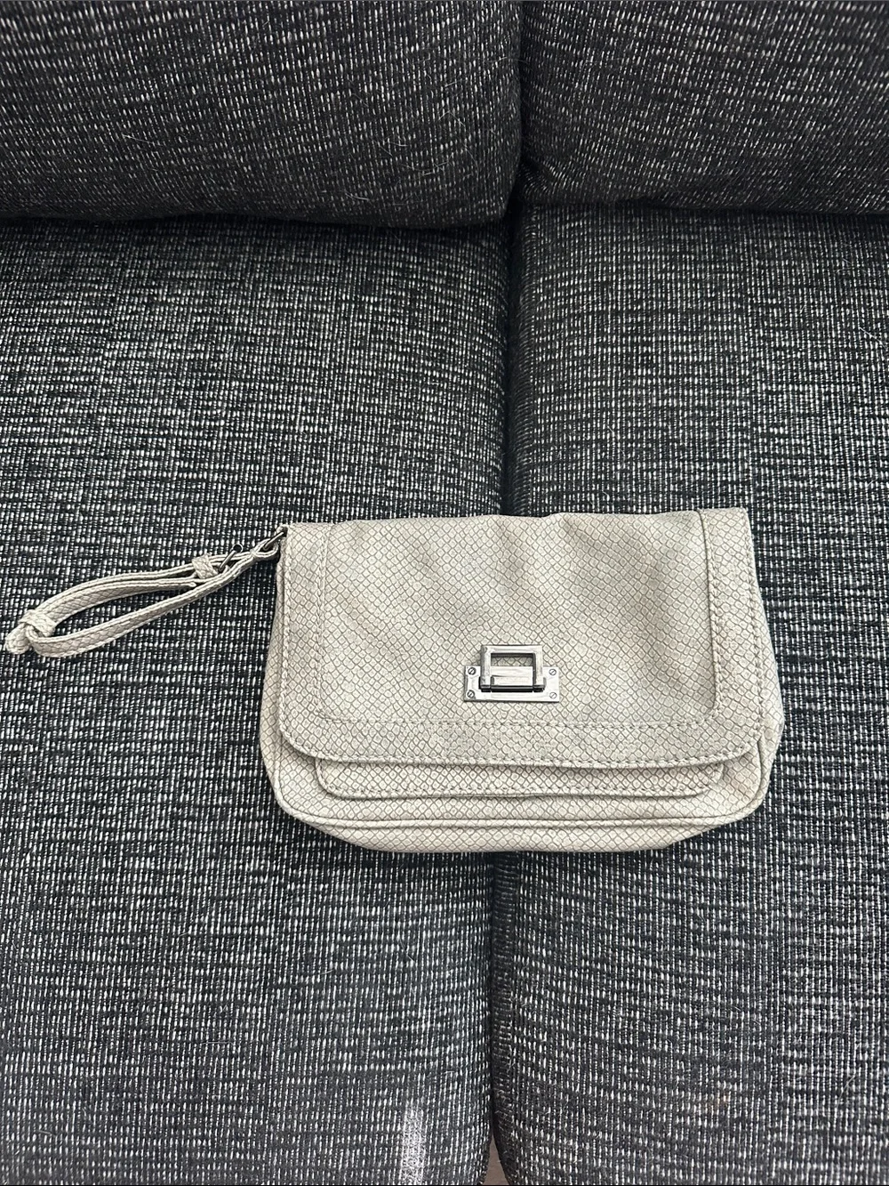 Neutral Textured Wristlet Clutch - Silver-Tone Hardware